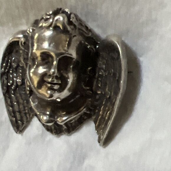Sterling Silver Baroque Cherub Head Brooch 32 Grams Vintage - Picture 3 of 9